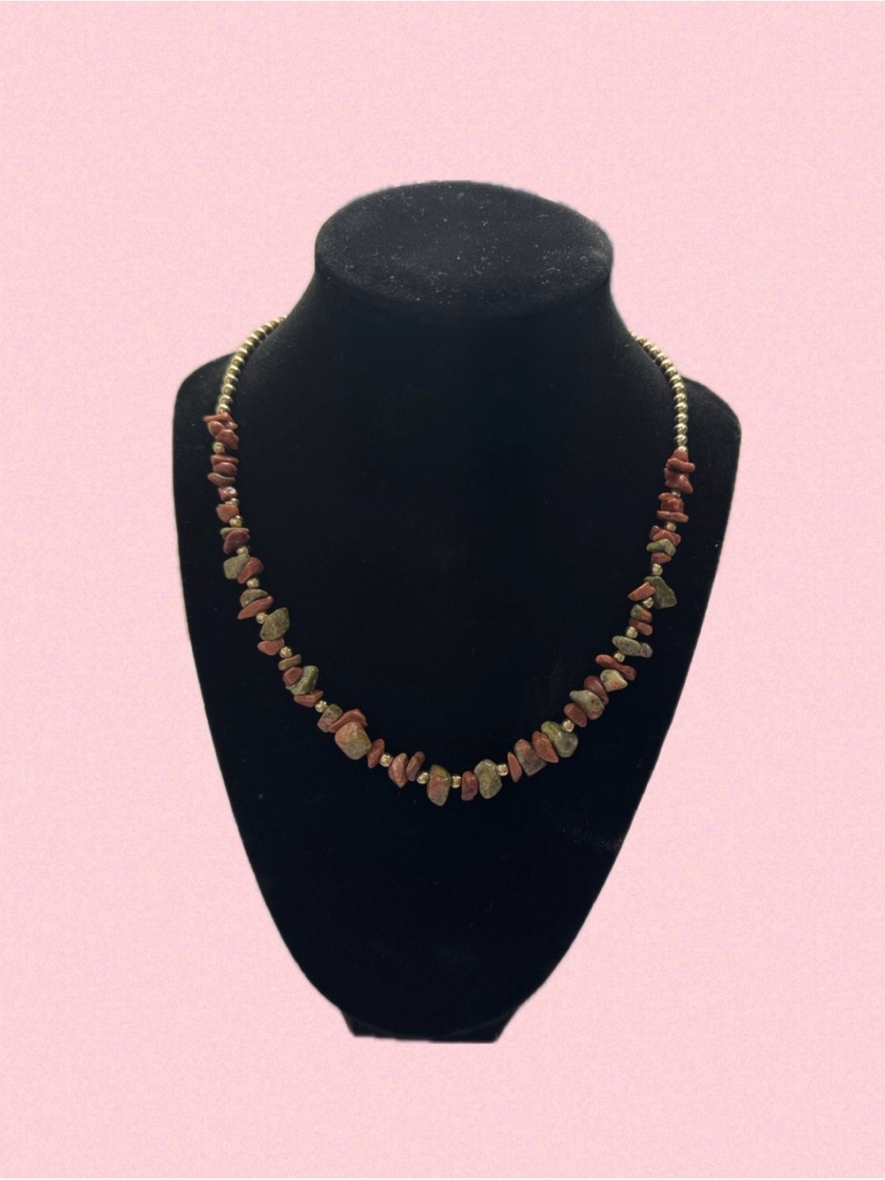 Gold Bead and Orange Stone Chip Necklace